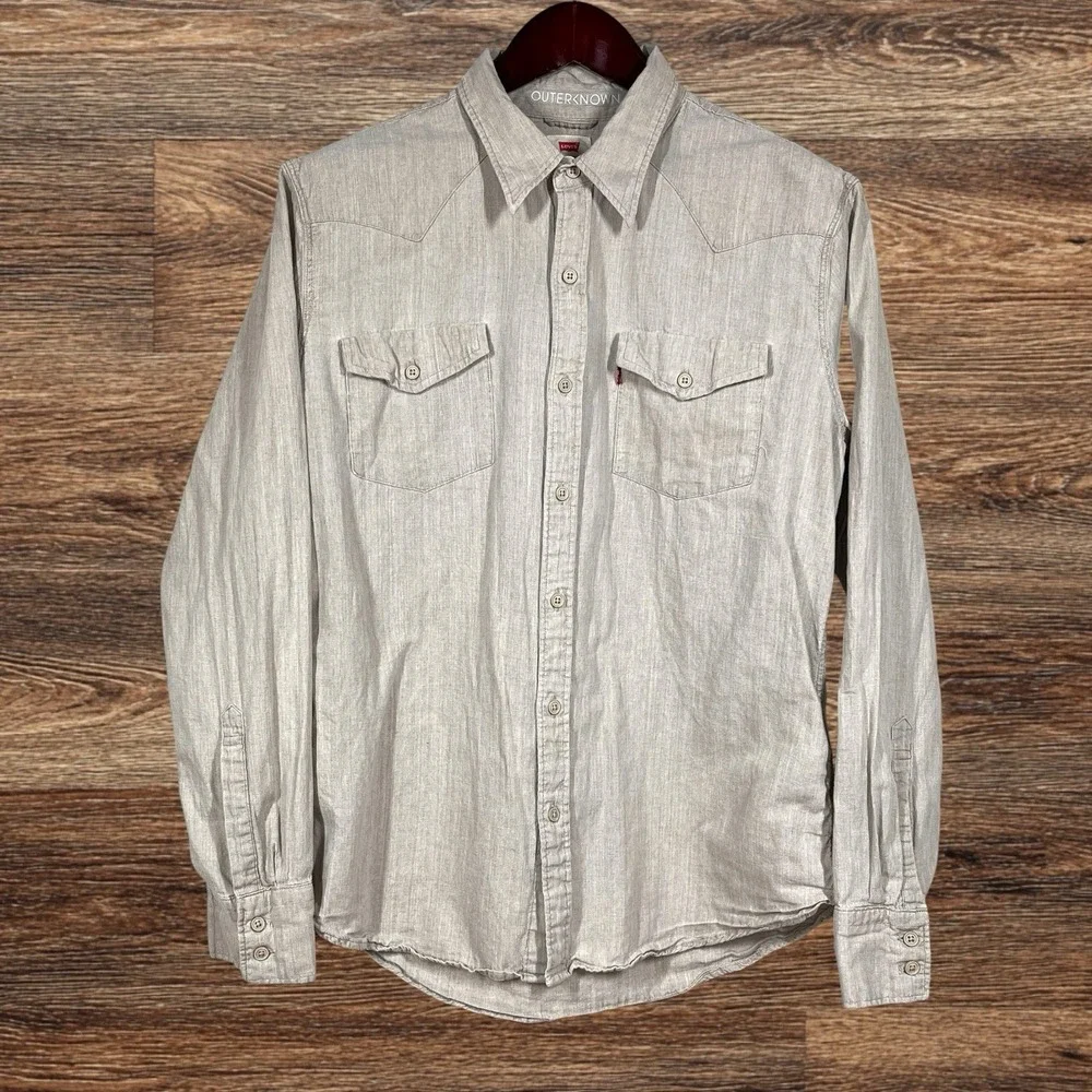 Levis Wellthread x Outerknown Linen Blend Western Shirt Mens L Beige Button Up